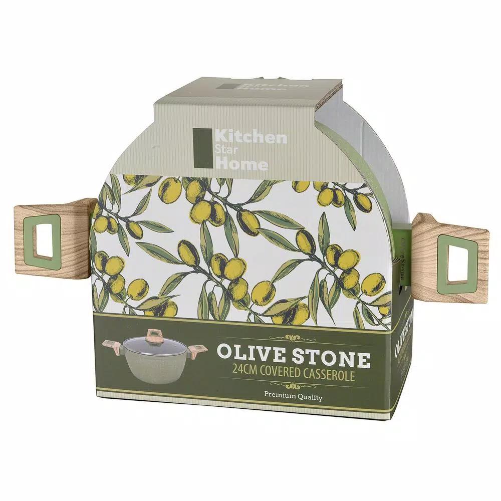 AMERCOOK Olive Stone 3 qt. Round Nonstick Casserole Dish with Glass Lid, Avocado Green