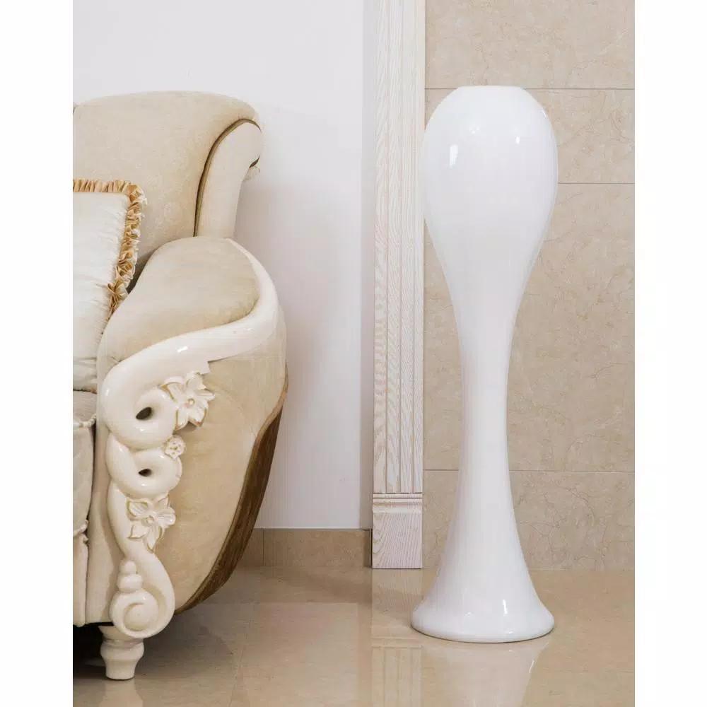 Uniquewise 39 in. White Modern Fiberglass Tall Floor Vase - Unique Oval Design