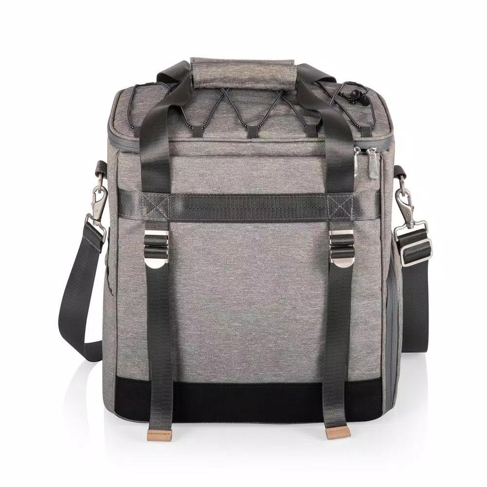 Picnic Time Frontier Heathered Gray Picnic Utility Cooler Bag with Meal Set for Four