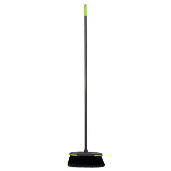 Home Basics Brilliant Collection 2.62 in. Plastic Upright Broom with Sloped Dustpan, Gray/Lime