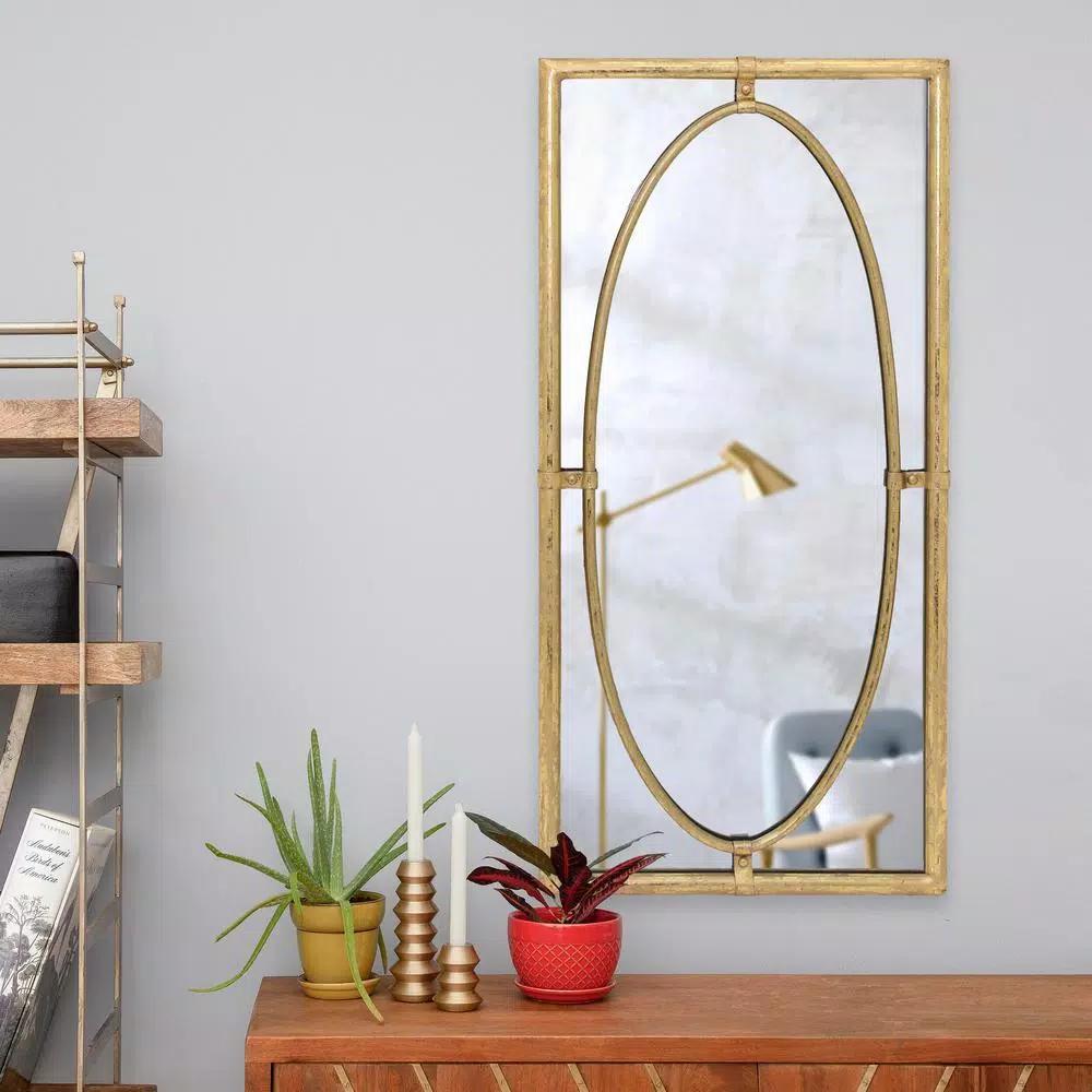 StyleWell Medium Rectangle Gold Antiqued Classic Accent Mirror, 14 in. x 29.9 in.