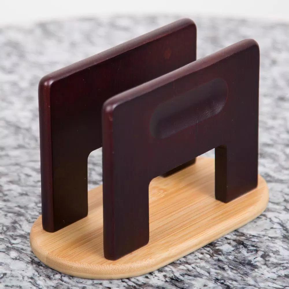 Creative Home Natural Bamboo Espresso Napkin Holder - Upright Tabletop Tissue Dispenser