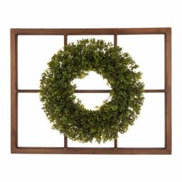 Glitzhome 18 in. Boxwood Wreath with 28 in. Wooden Window Frame Decor thumbnail 1