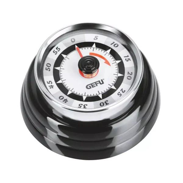 GEFU Retro Mechanical Kitchen Timer - 60 Minute Analog Timer with Magnetic Back, Black and Chrome