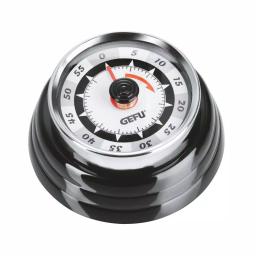 GEFU Retro Mechanical Kitchen Timer - 60 Minute Analog Timer with Magnetic Back, Black and Chrome thumbnail 1