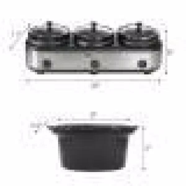 Elite Platinum 7.5 Qt. Triple Slow Cooker Buffet with 3 Stoneware Crocks and Lid Rests, Black Stainless Steel
