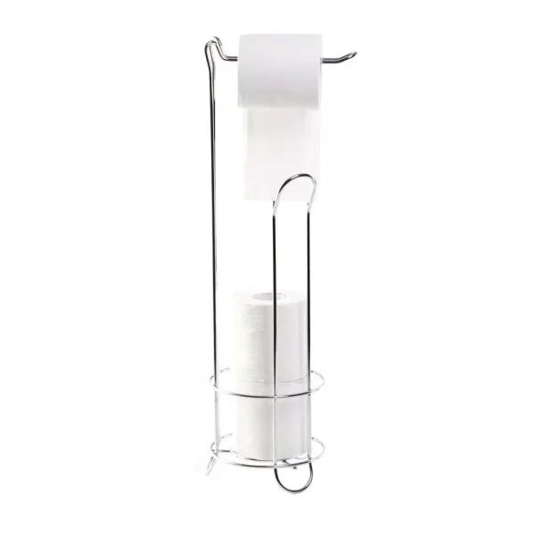 Basicwise Chrome Wire Metal Freestanding Toilet Paper Holder and Magazine Storage Rack