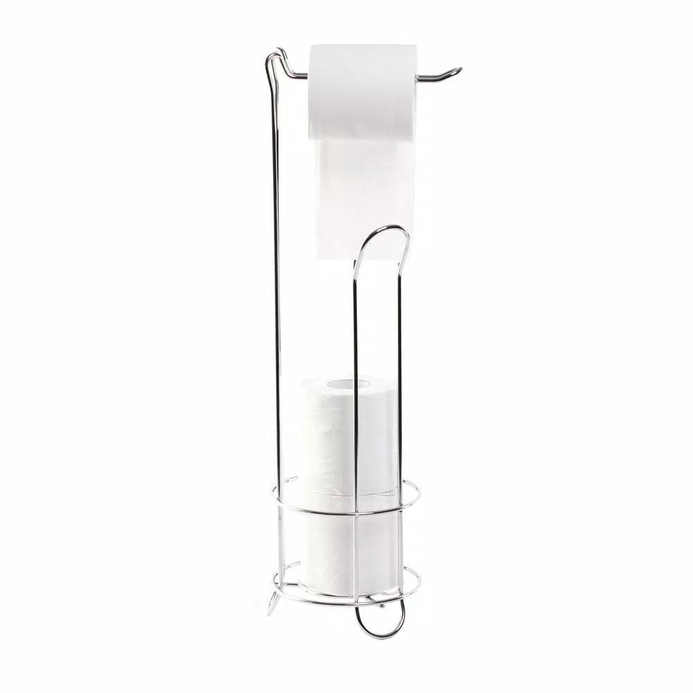 Basicwise Chrome Wire Metal Freestanding Toilet Paper Holder and Magazine Storage Rack