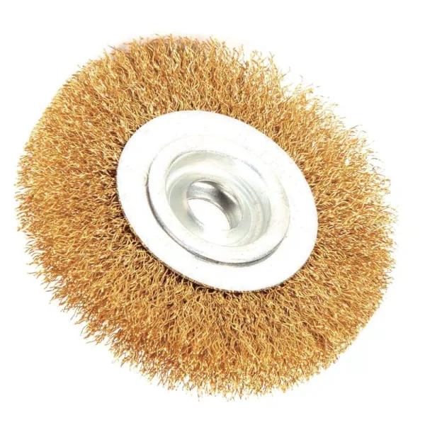 Robtec 5 in. Brass Coated Steel Wire Wheel Brush, 1/2 in. Arbor
