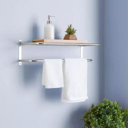 Unbranded Chrome Plated Steel 1-Bar Wall Mount Towel Rack and Bathroom Shelf thumbnail 3