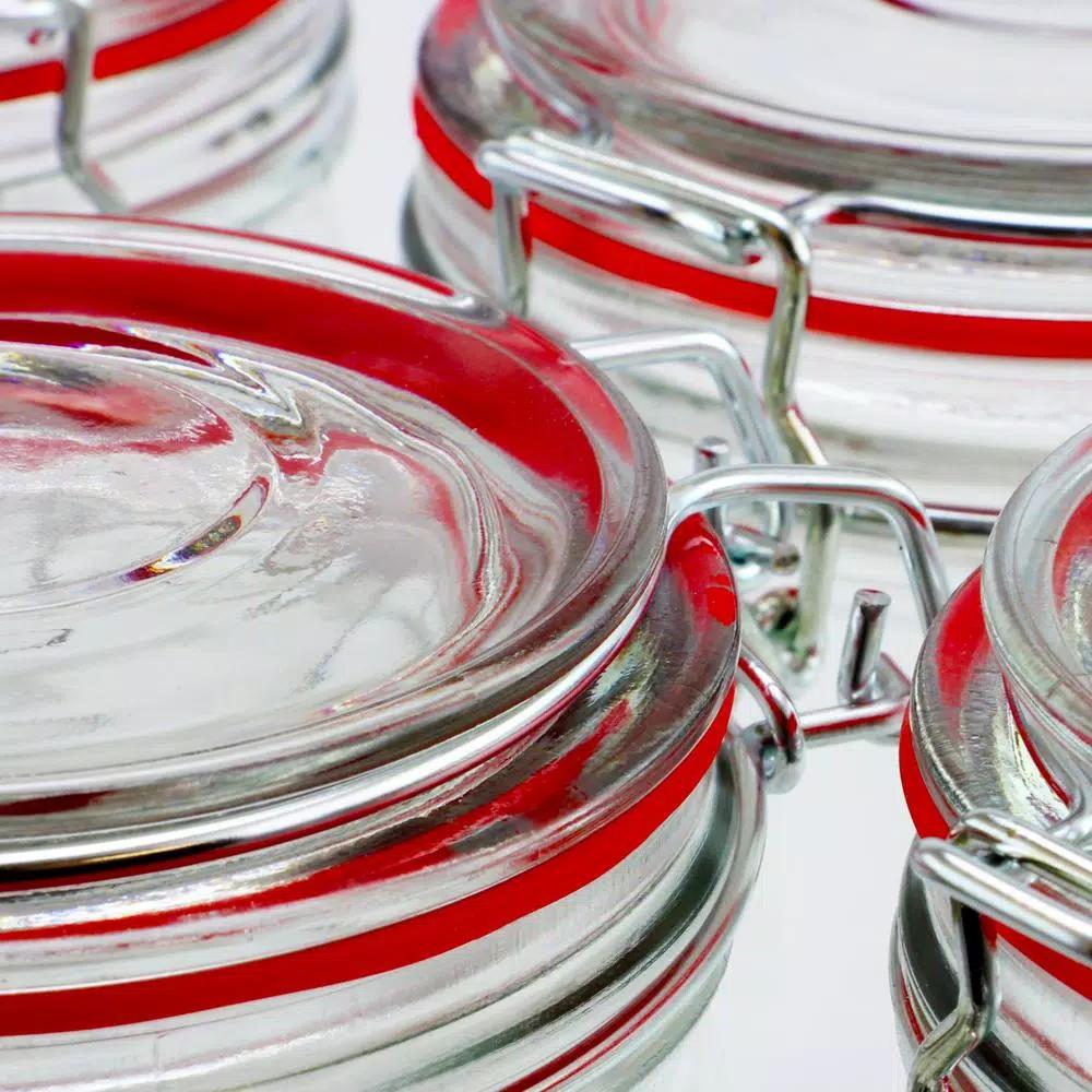 General Store Cottage Chic 4-Piece Glass Preserving Jar Set with Wire Bail and Trigger Closure