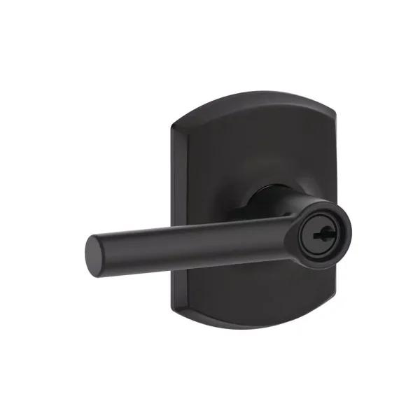 Schlage Broadway Keyed Entry Door Lever with Greenwich Trim, Matte Black