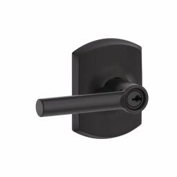 Schlage Broadway Matte Black Privacy Bed/Bath Lever with Greenwich Trim thumbnail 1