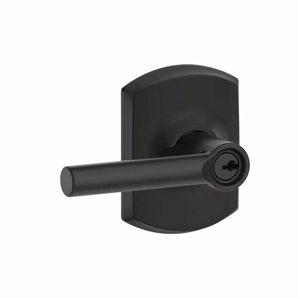 Schlage Broadway Matte Black Privacy Bed/Bath Lever with Greenwich Trim