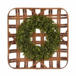 Glitzhome 18 in. Boxwood Wreath with 24 in. Bamboo Tobacco Basket Decor Set thumbnail 1