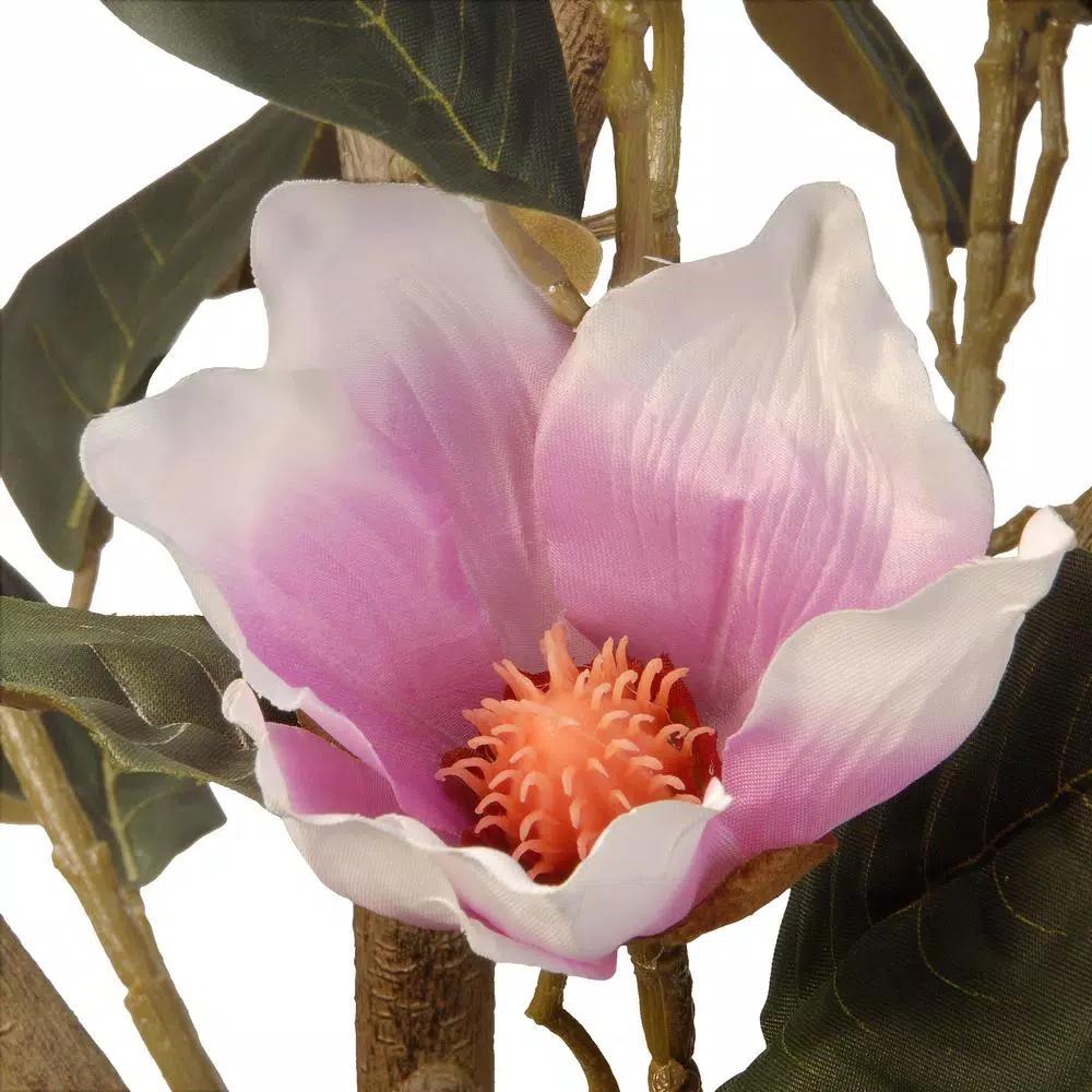 National Tree Company 48 in. Pink Magnolia Artificial Flower Tree in Matte Black Pot