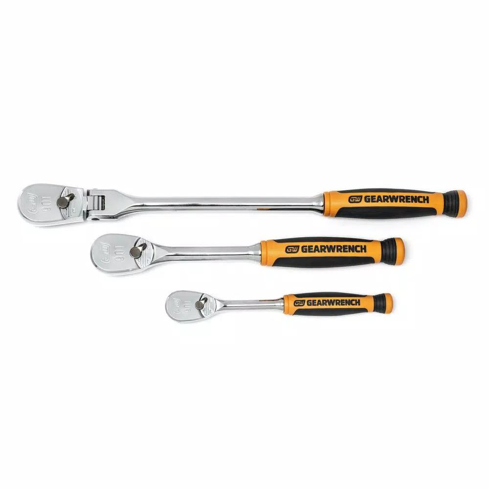 GEARWRENCH 3-Piece 90-Tooth Dual Material Teardrop Ratchet Set, 1/4 in. and 3/8 in. Drive