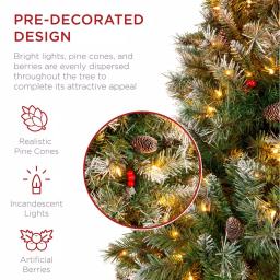 Best Choice Products 9 ft. Pre-Lit Flocked Artificial Christmas Tree with 900 Warm White Lights & Pre-Decorated Berries and Pinecones thumbnail 3