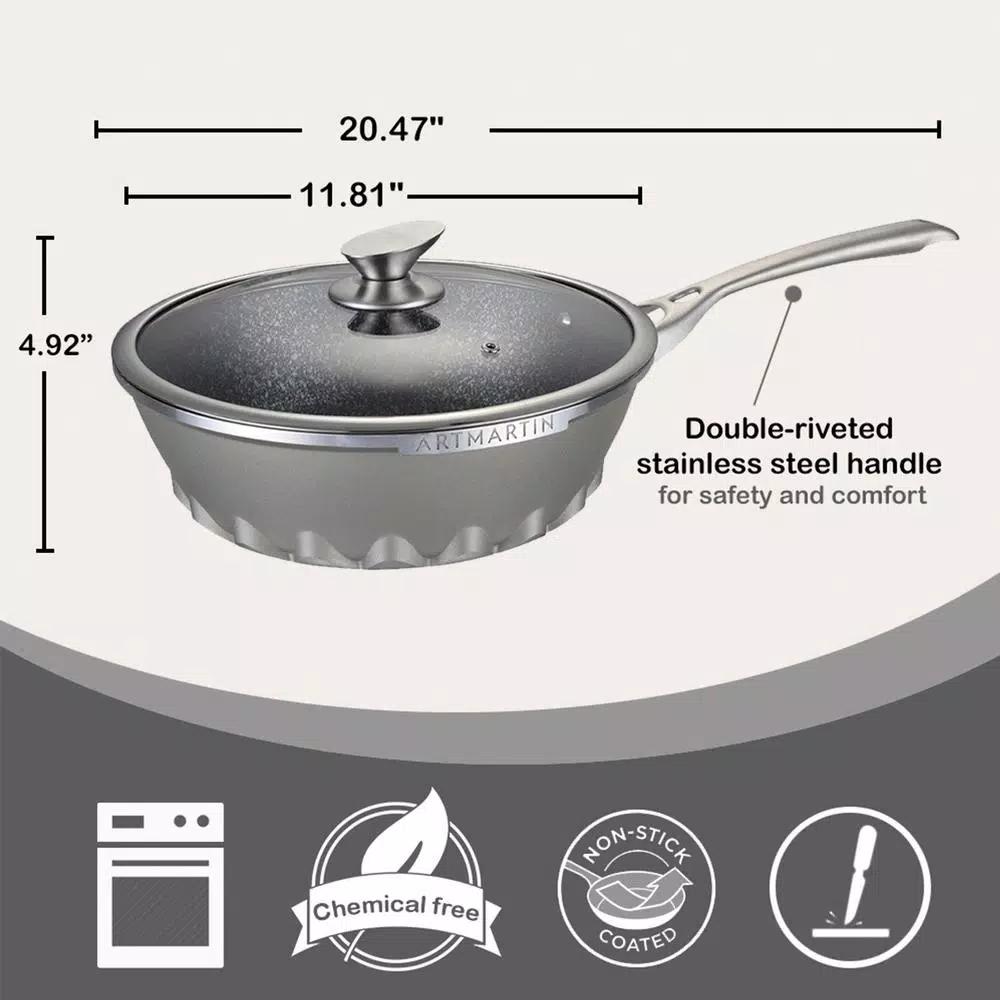 Amercook 11 in. Die-Cast Aluminum Nonstick Wok with Lid, Induction Ready