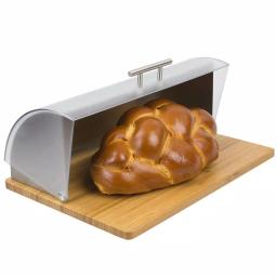 Unbranded Stainless Steel Bread Box with Wood Base and Acrylic Lid, Natural Grey thumbnail 2