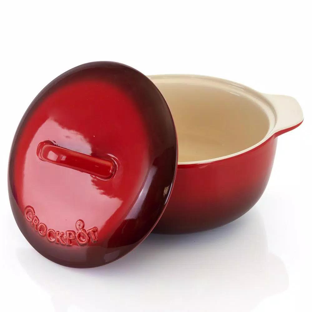 Crock-Pot Artistan 4-Piece Round Stoneware Casserole Set with Lids, Red