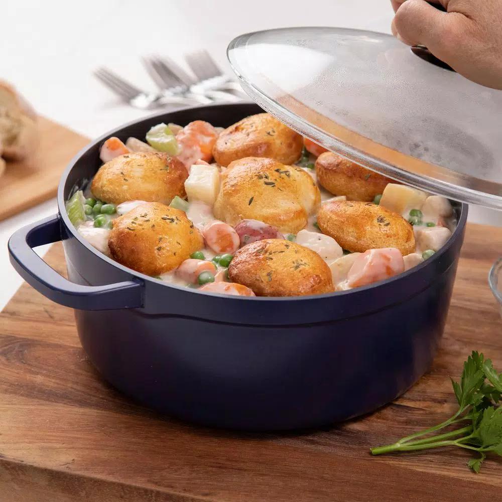 Blue Diamond 5.5 QT Blue Aluminum Nonstick Dutch Oven with Glass Lid