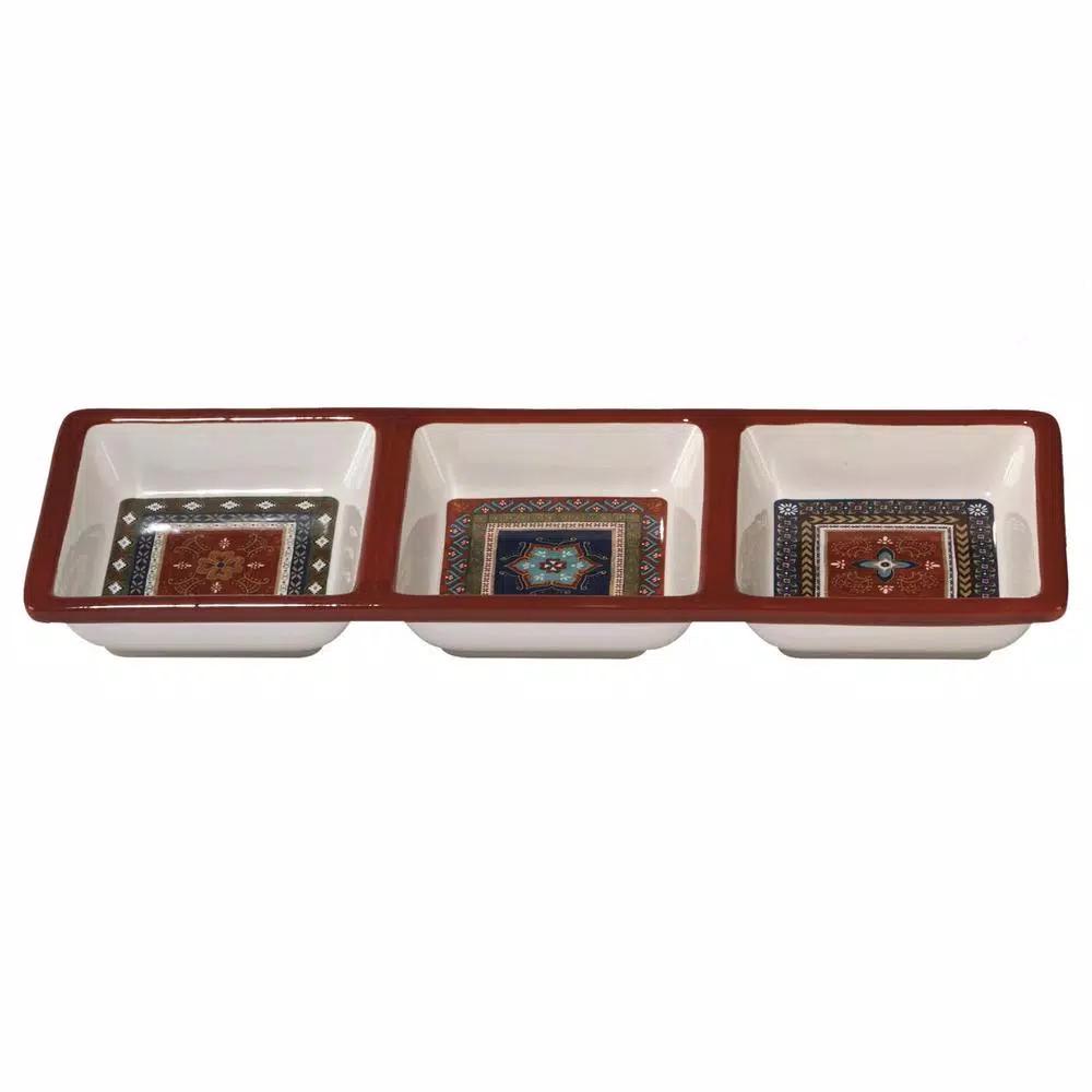 Certified International Monterrey 3-Section Ceramic Relish Tray, Multicolor, 13.5 in.