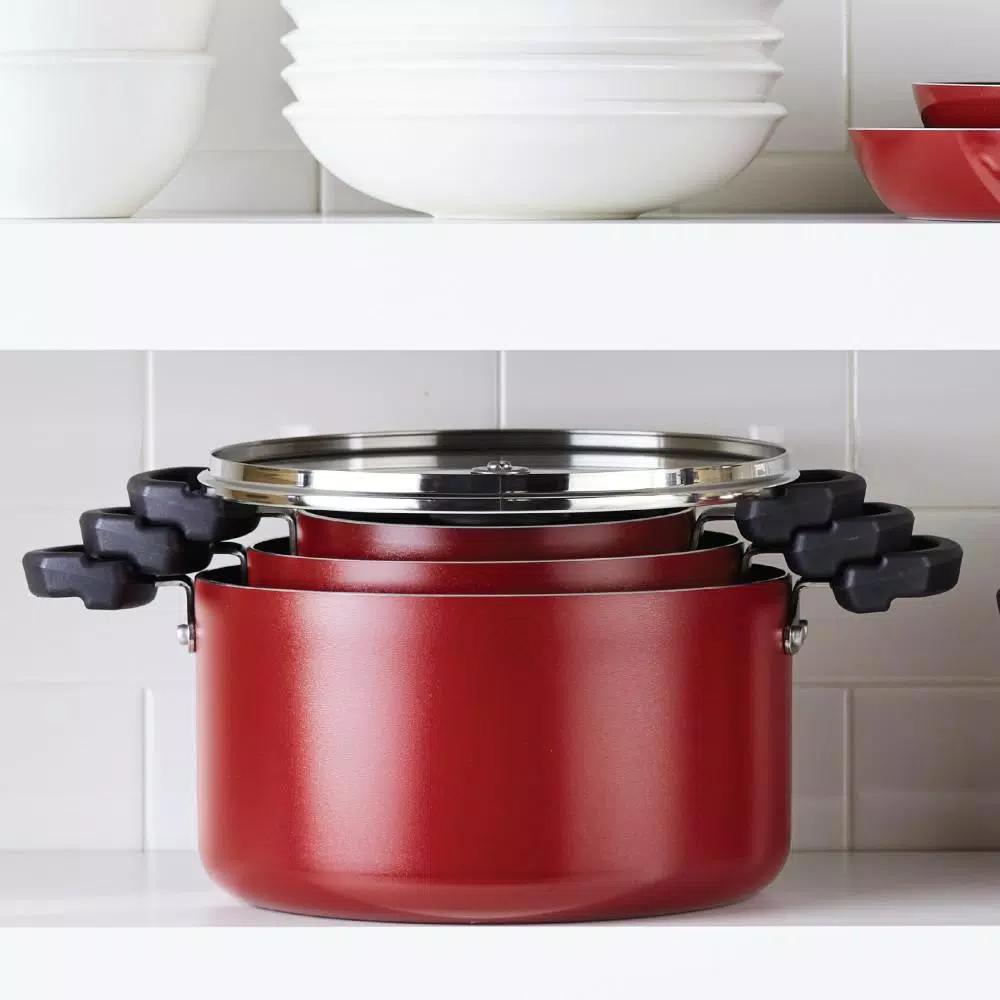 Farberware Neat Nest 6-Quart Aluminum Nonstick Saucepot with Glass Lid, Black