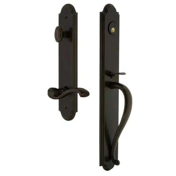 Grandeur Arc Timeless Bronze 1-Piece Door Handleset with S Grip and Portofino Lever
