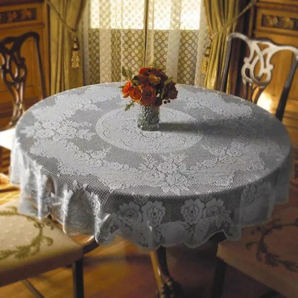 Heritage Lace Victorian Rose White Floral Polyester Round Tablecloth