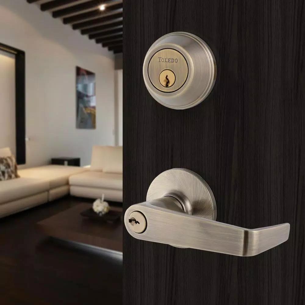Toledo Fine Locks Segovia Single Cylinder Keyed Entry Combo Set, Antique Brass
