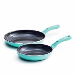GreenLife Diamond 2-Piece Aluminum Ceramic Nonstick Frying Pan Set, Turquoise thumbnail 1