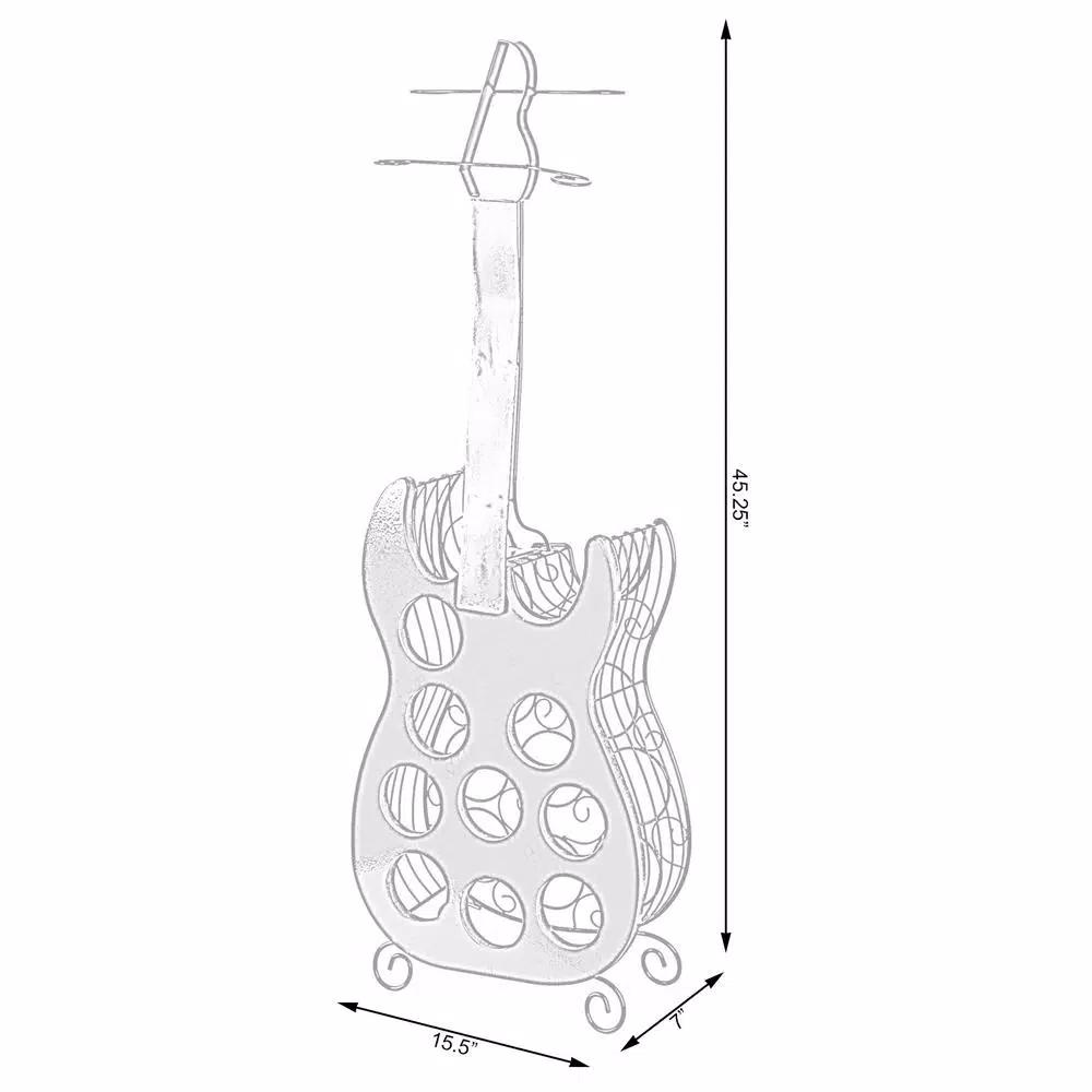 Vintiquewise Vintage Guitar Shaped Wine Holder - 9 Bottle Wood and Metal Freestanding Wine Rack with Glass Storage