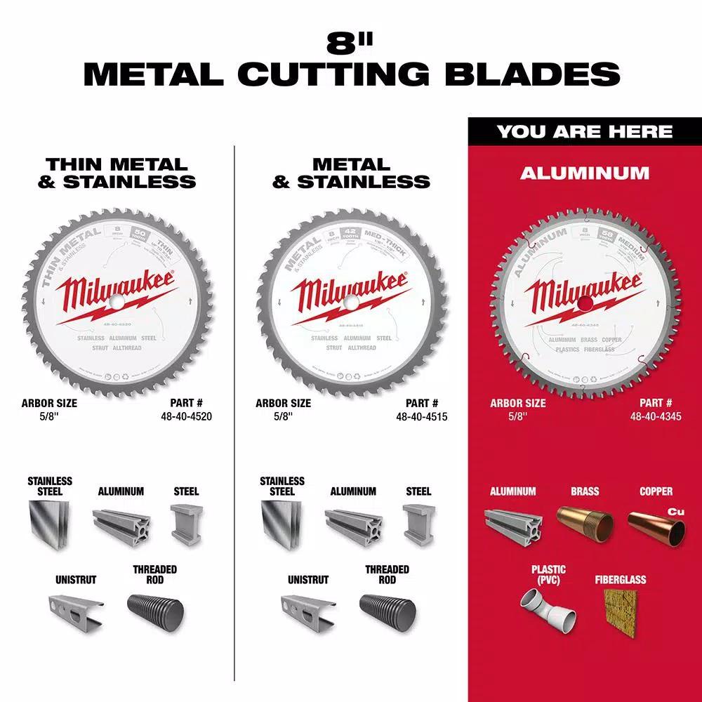 Milwaukee 8 in. 58T Carbide Teeth Aluminum and Metal Cutting Circular Saw Blade