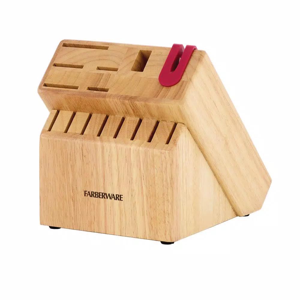 Farberware 15-Piece Edge Keeper Knife Set with Built-in Sharpener and Natural Wood Block