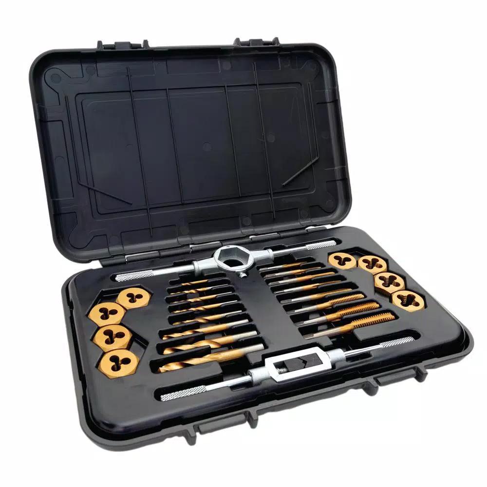 MIBRO 26-Piece Metric Tap, Die and Drill Bit Set with Titanium Coated GCr15 Alloy Steel