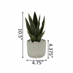 Flora Bunda 12 in. Faux Snake Plant in 4.75 in. Arrow Pattern Cement Planter thumbnail 2