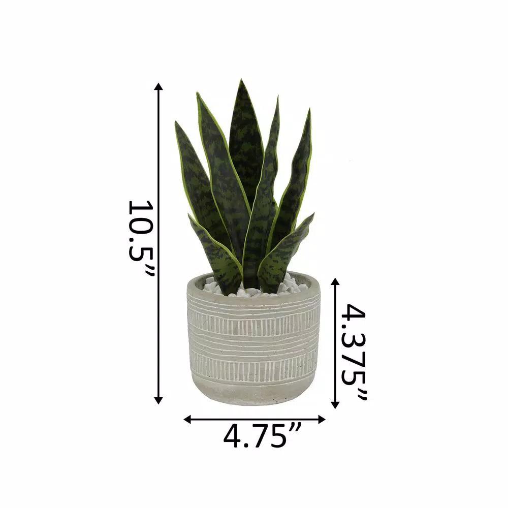 Flora Bunda 12 in. Faux Snake Plant in 4.75 in. Arrow Pattern Cement Planter