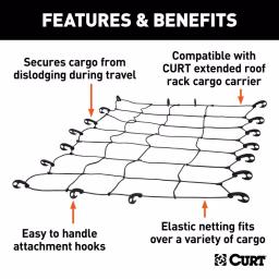 CURT 65" x 38" Extended Roof Rack Cargo Net, Black Nylon thumbnail 8