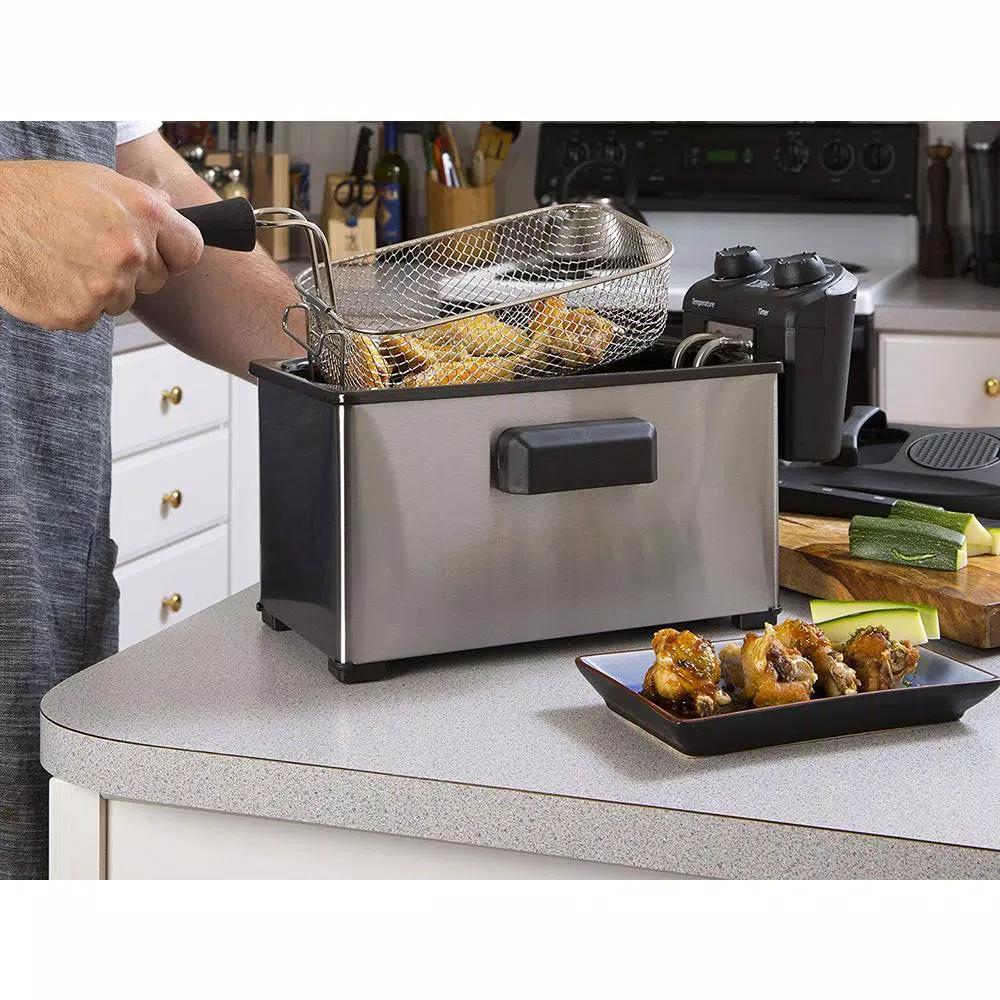 Elite Gourmet Elite 3.5 Qt. Immersion Deep Fryer, 1500W Stainless Steel Electric Fryer with Adjustable Thermostat