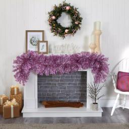 Nearly Natural 6 ft. Pre-Lit Pink Flocked Artificial Christmas Pine Garland with 50 Warm White LED Lights thumbnail 4