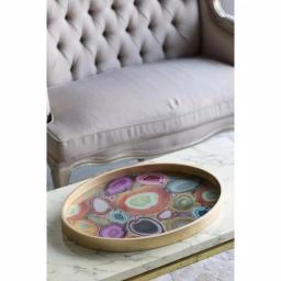A & B Home Livonia Multi-Color Geode Design Glass Tray with Gold-Finished MDF Frame thumbnail 2