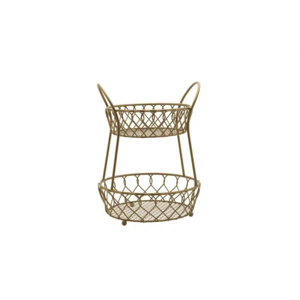 Gourmet Basics by Mikasa Mikasa Gourmet Basics Loop and Lattice 2-Tier Round Gold Fruit Basket