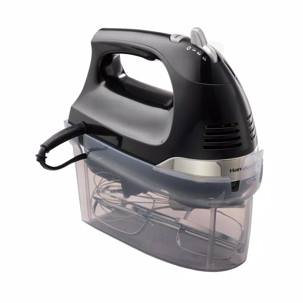 Hamilton Beach 6-Speed Black Hand Mixer with Snap-On Storage Case