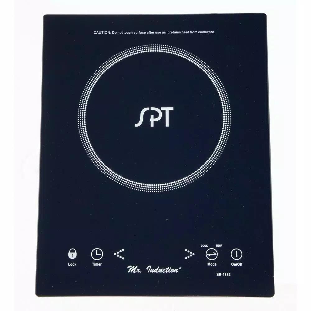SPT 1650W Single Burner Induction Cooktop with 3.5L Stainless Steel Pot and Glass Lid, Black