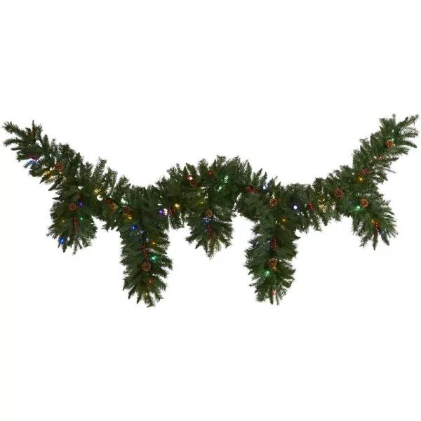 Nearly Natural 9 ft. Artificial Icicle Christmas Garland with 50 Multi-Color LED Lights, Berries and Pine Cones