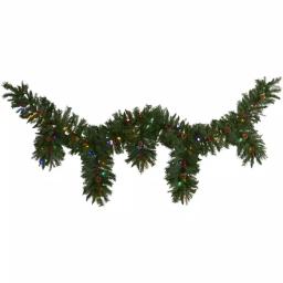 Nearly Natural 9 ft. Artificial Icicle Christmas Garland with 50 Multi-Color LED Lights, Berries and Pine Cones thumbnail 1
