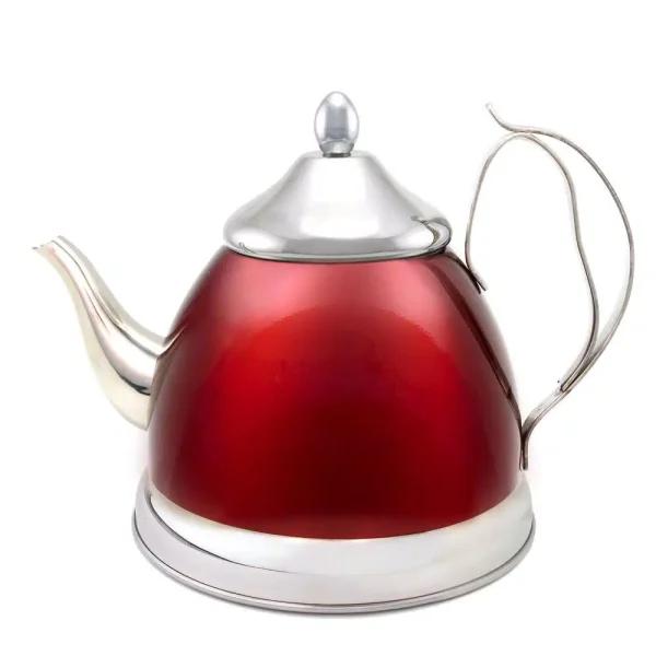 Creative Home Nobili-Tea 2 qt. Metallic Cranberry Stainless Steel Tea Kettle with Removable Infuser