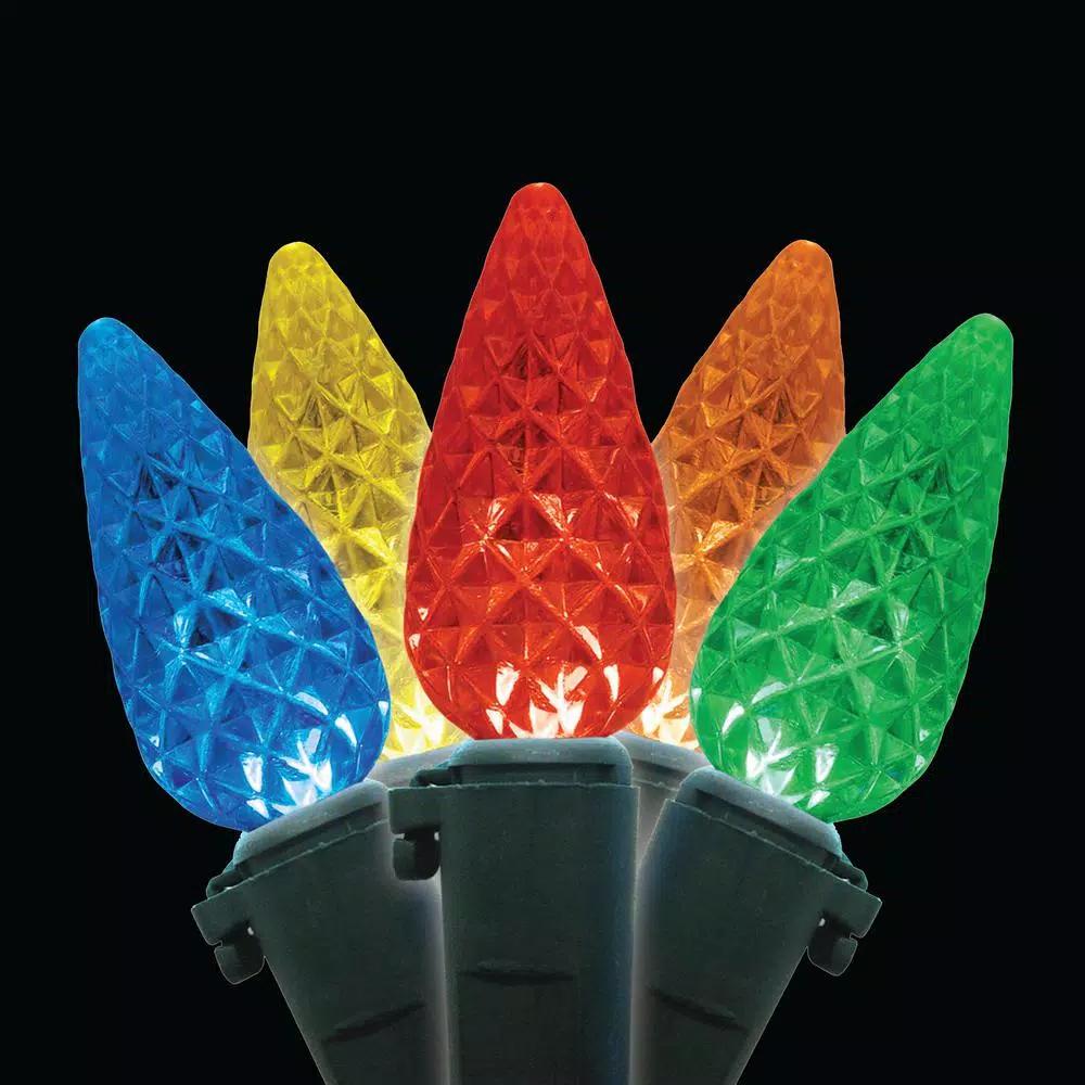 Brite Star 80-Light C6 Faceted Multi-Color LED String Lights, Green Wire, 27 ft.