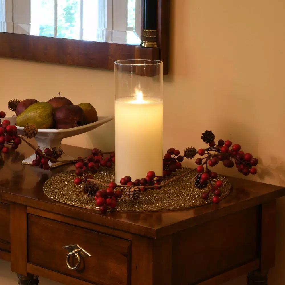 LUMABASE 10 in. Glass Hurricane LED Flameless Candle with Moving Flame, Battery Operated